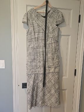 ME+EM Black & White Tweed Midi Dress